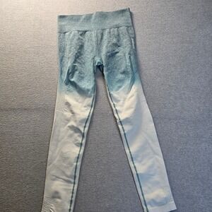 Gymshark Seamless High Rise 7/8 Workout Leggings Womens S Teal White Ombre Knit